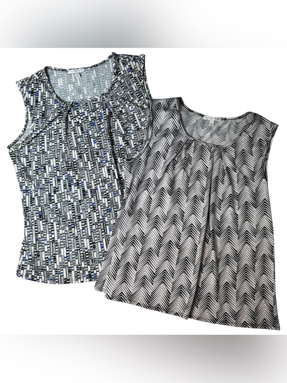 Notations XL Sleeveless Blouse Bundle Set of 2 Black White Print Tops